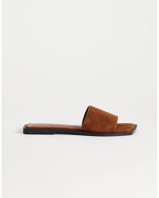 TOPSHOP Brown Sara Real Suede Mule Flat Sandal