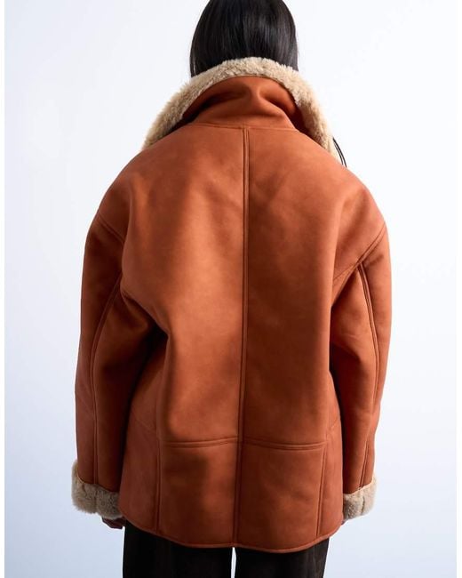 TOPSHOP Brown Shearling Super Oversized Car Coat