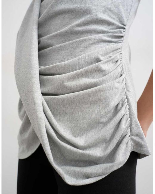 TOPSHOP Gray Drape Front Marl Tunic Top