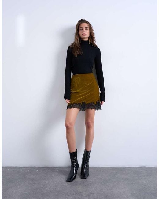 TOPSHOP Gray Velvet Lace Mini Skirt