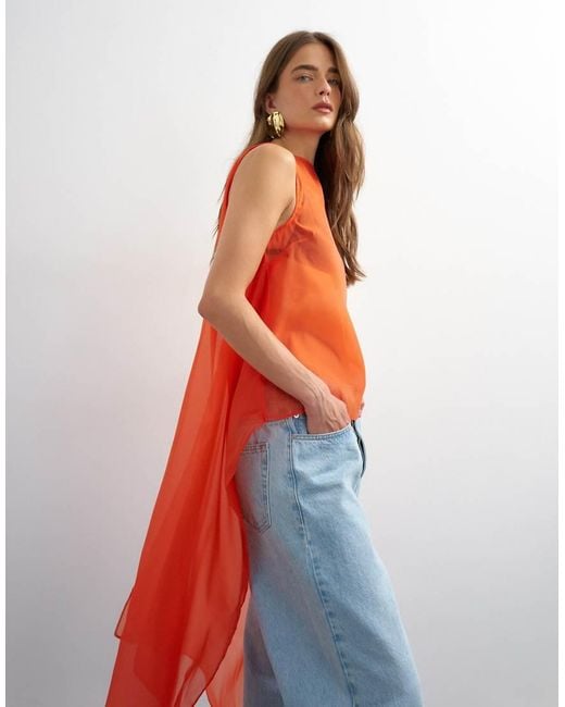 TOPSHOP White Sheer Organza Drape Tunic Top