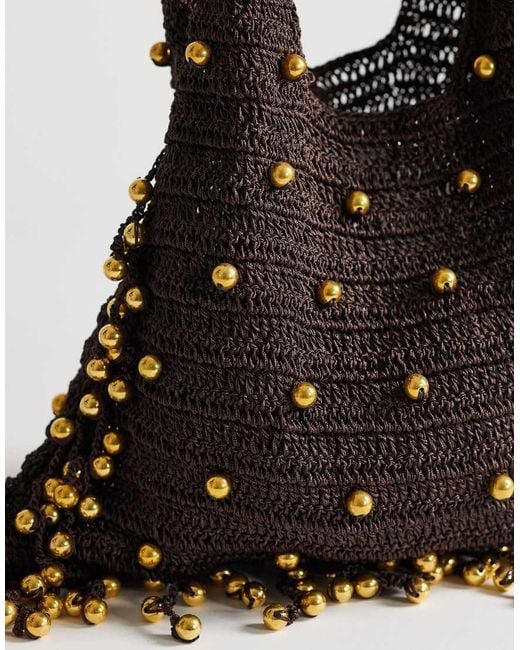 TOPSHOP Black Molly Medium Woven Beaded Bag