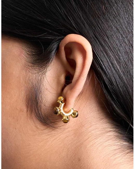 TOPSHOP Black Piper Stainless Steel Hoop Earrings With Stones