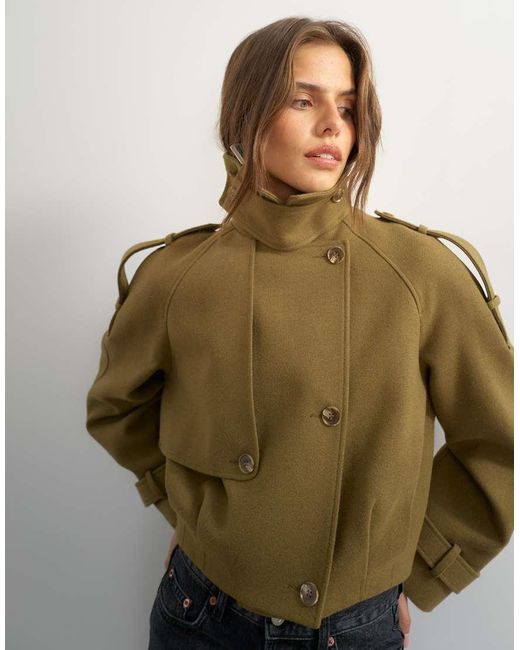 TOPSHOP Natural Cropped Wool Blend Trench