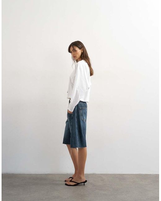 TOPSHOP White Raglan Cinch Cuff Long Sleeve Top