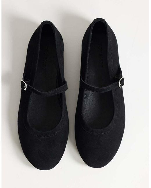 TOPSHOP Black Billy Real Suede Ballet Flat With Buckle