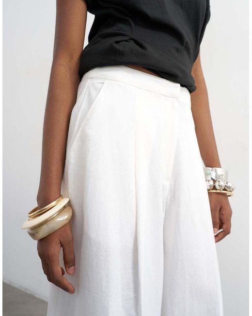 TOPSHOP White Linen A Line Wide Leg Trouser