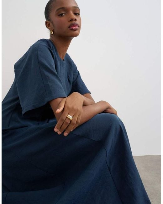 TOPSHOP Blue Cupro Dropped Waist Maxi T-Shirt Dress