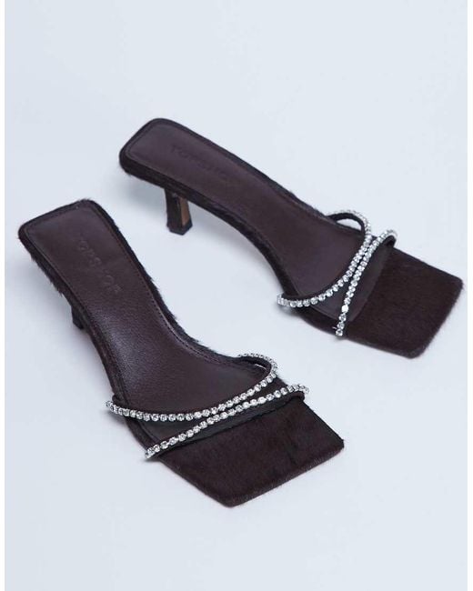 TOPSHOP Blue Astrid Rhinestone Heeled Mules
