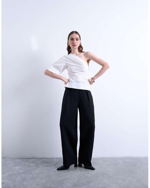 TOPSHOP White Off Shoulder Drape Neck Top