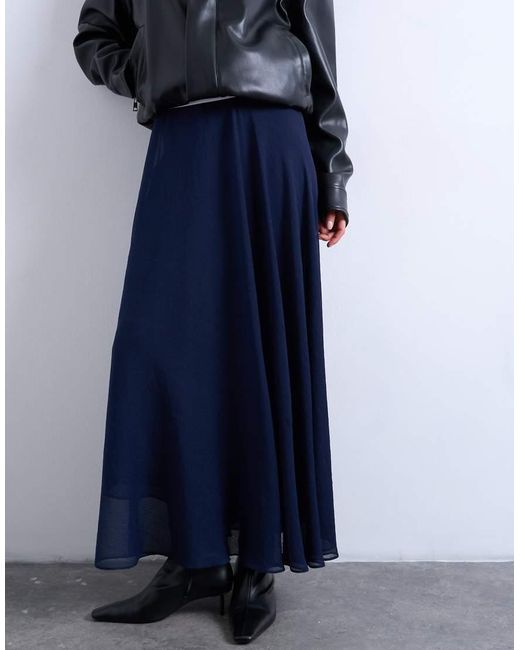 TOPSHOP Blue Sheer Full Circle Chiffon Maxi Skirt