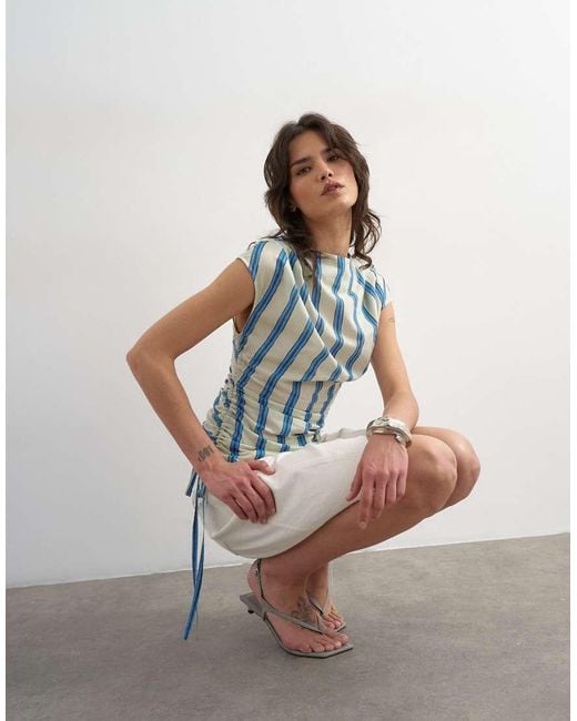 TOPSHOP Multicolor Ruched Side Cap Sleeve Top
