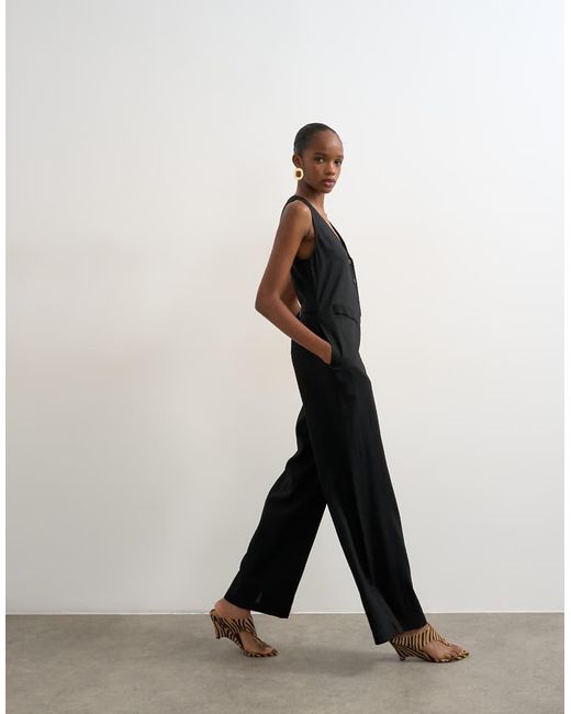 TOPSHOP White Tailored Linen Blend Jumpsut