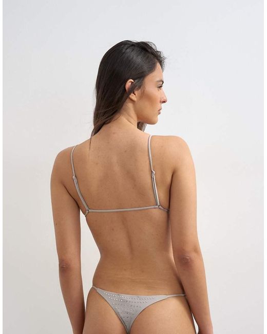 TOPSHOP Brown Mimi Micro Thong Bikini Bottom With Gems