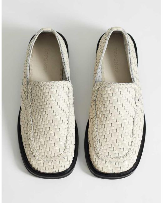 TOPSHOP White Bali Leather Weave Flat Shoe Loafer