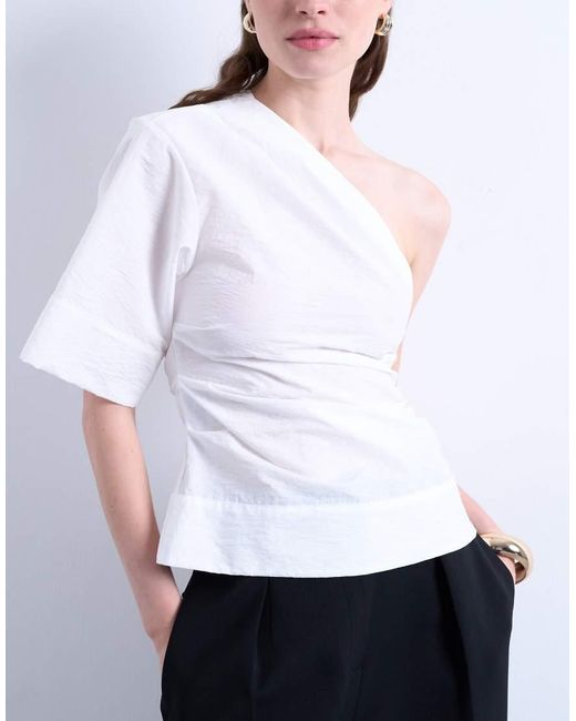 TOPSHOP White Off Shoulder Drape Neck Top