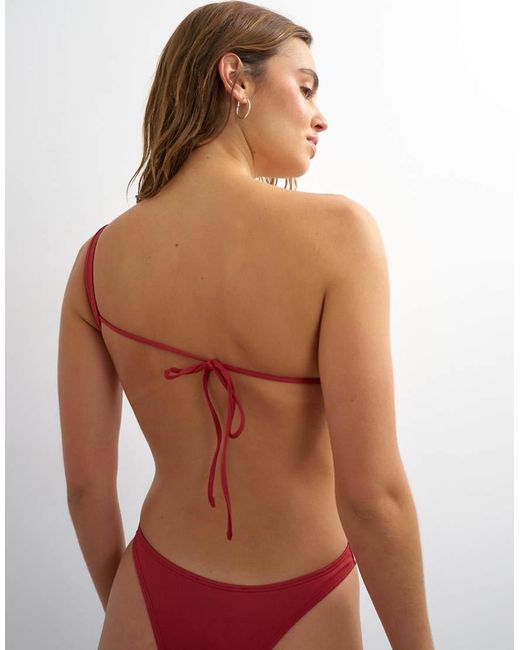 TOPSHOP Red Arlie Asymmetric Open Back Swimsuit