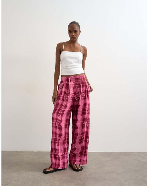 TOPSHOP Pink Linen Balloon Trouser With Tie Waist