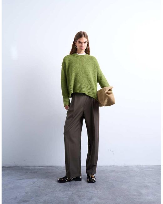 TOPSHOP Green Tab Detail Slouchy Wide Leg Trouser