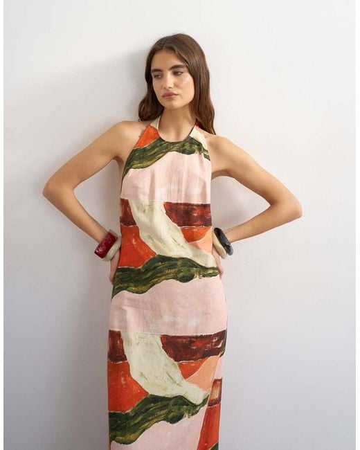 TOPSHOP White Halter Neck Low Back Maxi Dress