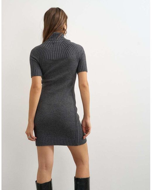 TOPSHOP Multicolor Knitted Funnel Neck Yoke Detail Mini Dress