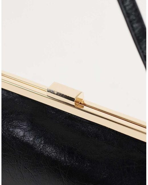 TOPSHOP Black Poppy Rectangle Clasp Shoulder Bag