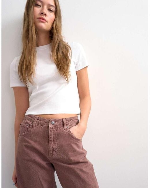 TOPSHOP White Barrel Mid Rise Jean