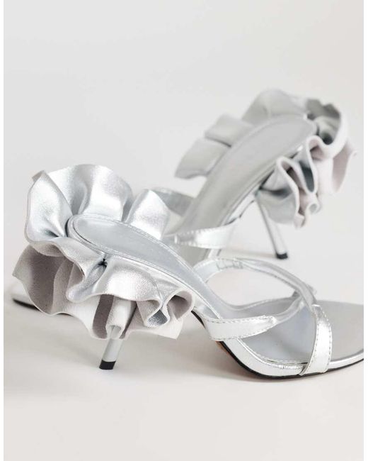 TOPSHOP White Ophelia Real Leather High Heeled Sandal With Ruffle