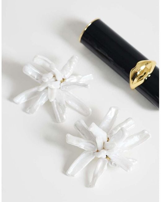 TOPSHOP White Ciara Statement Pearl Flower Earrings