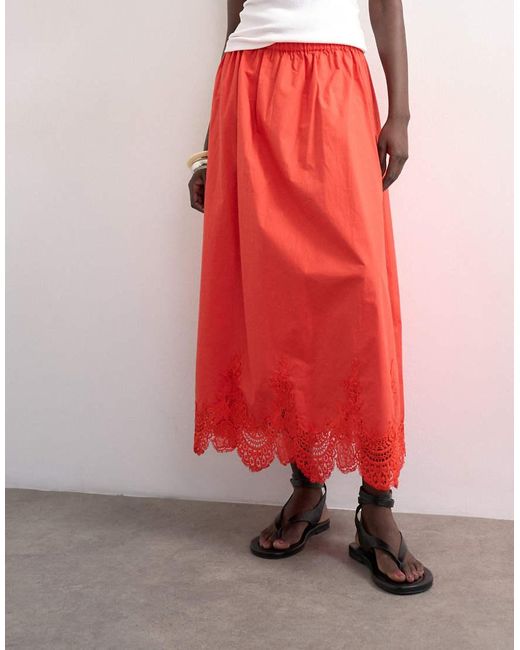 TOPSHOP Red Lace Hem Full Circle Maxi Skirt
