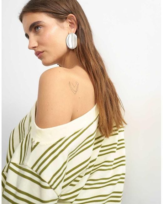 TOPSHOP White Fallen Shoulder T-Shirt