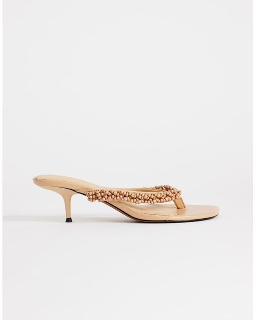 TOPSHOP White Nolan Beaded Toe Thong Mid Heel Sandal