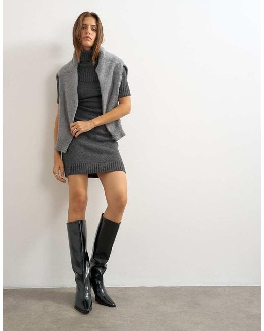 TOPSHOP Multicolor Knitted Funnel Neck Yoke Detail Mini Dress