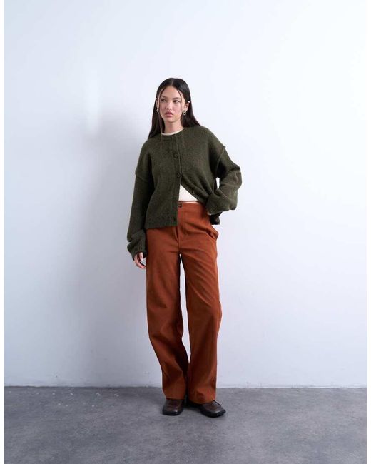 TOPSHOP White Faux Suede Wide Leg Trouser With Seam Detail