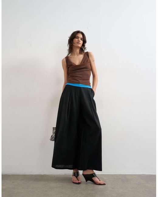 TOPSHOP White Linen A Line Wide Leg Trouser