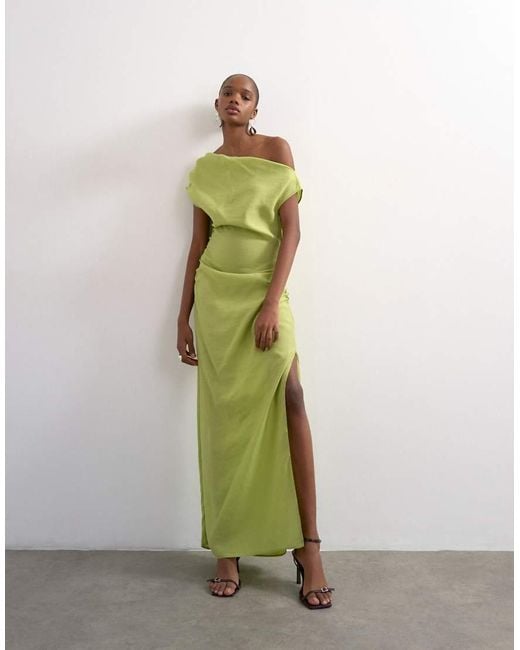 TOPSHOP Green Grown On Shoulder Midi Dress