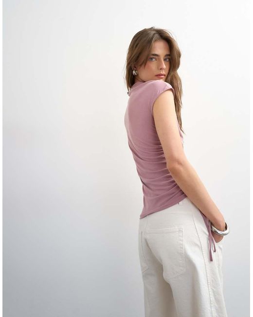 TOPSHOP Brown Ruched Detail Cupro Top