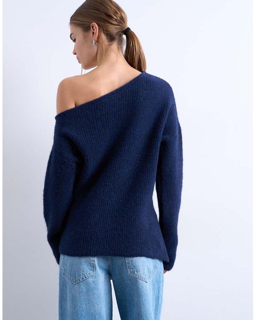 TOPSHOP Blue Knitted Asymmetric One-shoulder Top
