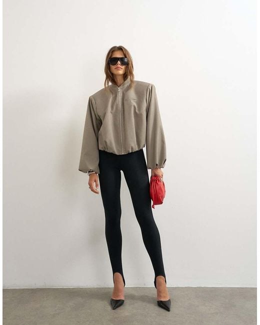 TOPSHOP Natural Oversized Zip Up Bomber Jacket