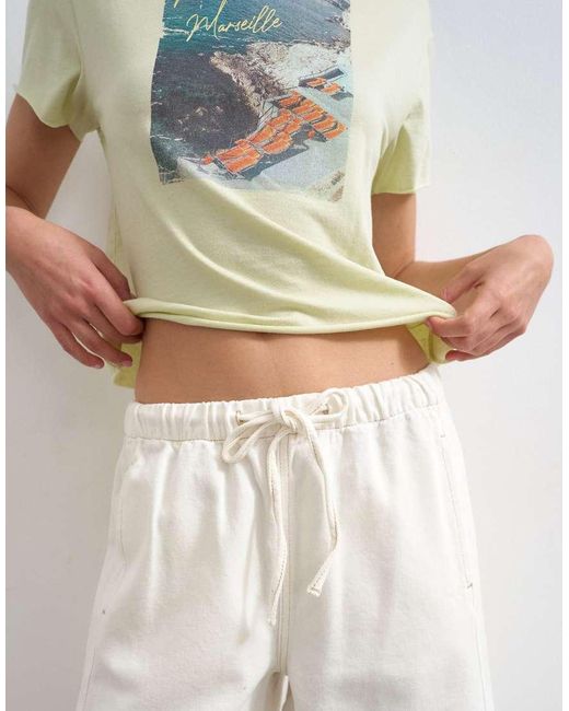 TOPSHOP White Denim Pull On Barrel Short