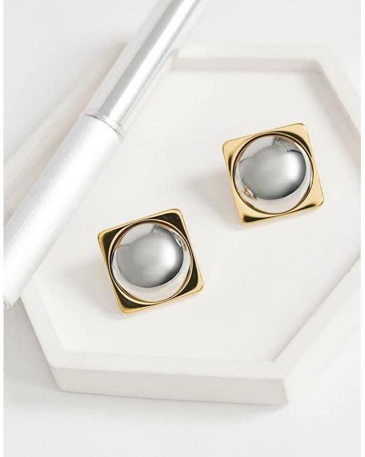 TOPSHOP Metallic Fifi Waterproof Stainless Steel Stud 2 Tone Earrings