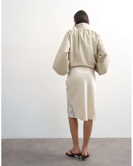 TOPSHOP White Lace Insert Awkward Length Midi Skirt