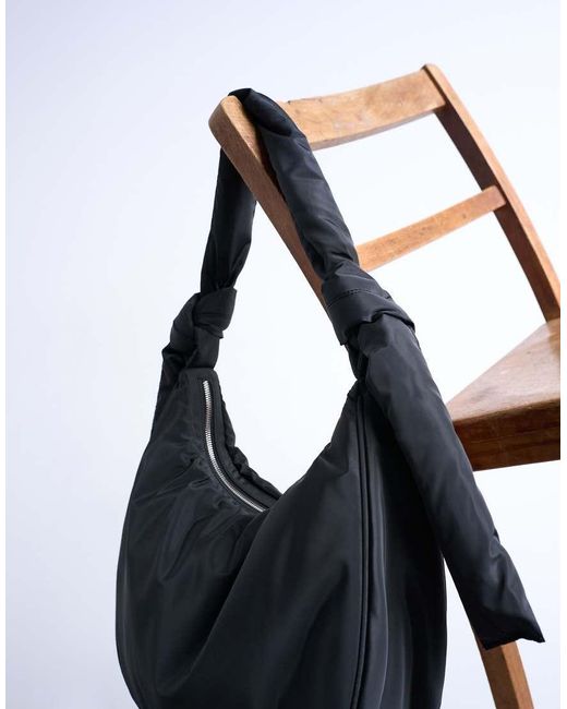 TOPSHOP Black Terry Nylon Shoulder Zip Pocket Bag