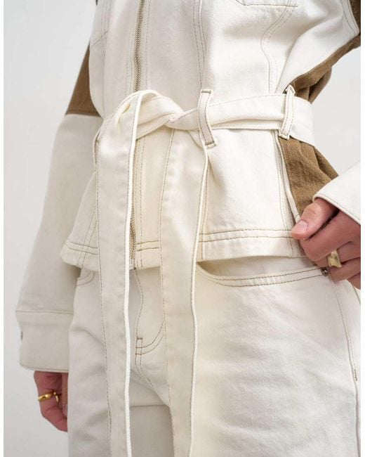TOPSHOP White Denim Two-Toned Cinch Jacket
