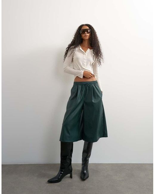 TOPSHOP Green Faux Leather Culotte