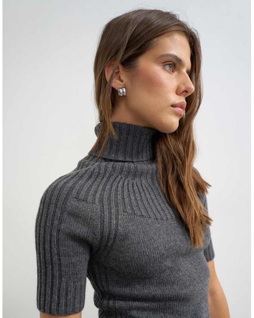 TOPSHOP Multicolor Knitted Funnel Neck Yoke Detail Mini Dress