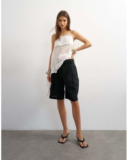 TOPSHOP Black Linen Bermuda Short