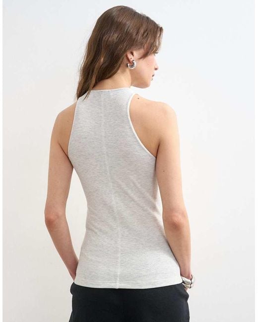 TOPSHOP Gray Premium Lyocell Blend Soft Rib Racer Tank Top