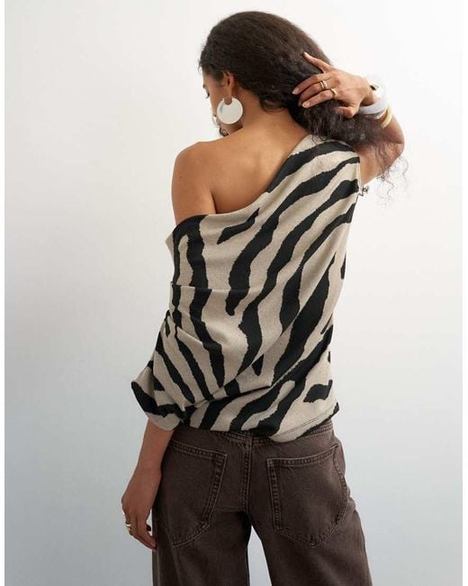 TOPSHOP Brown Soft-touch Drape Shoulder Top