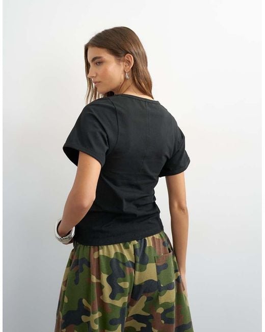 TOPSHOP Black Scoop Neck Sculpted T-shirt